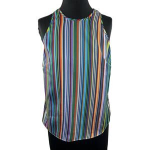 MILLY Multicolor Striped Sleeveless High Round Neck Keyhole Back Top Size 6